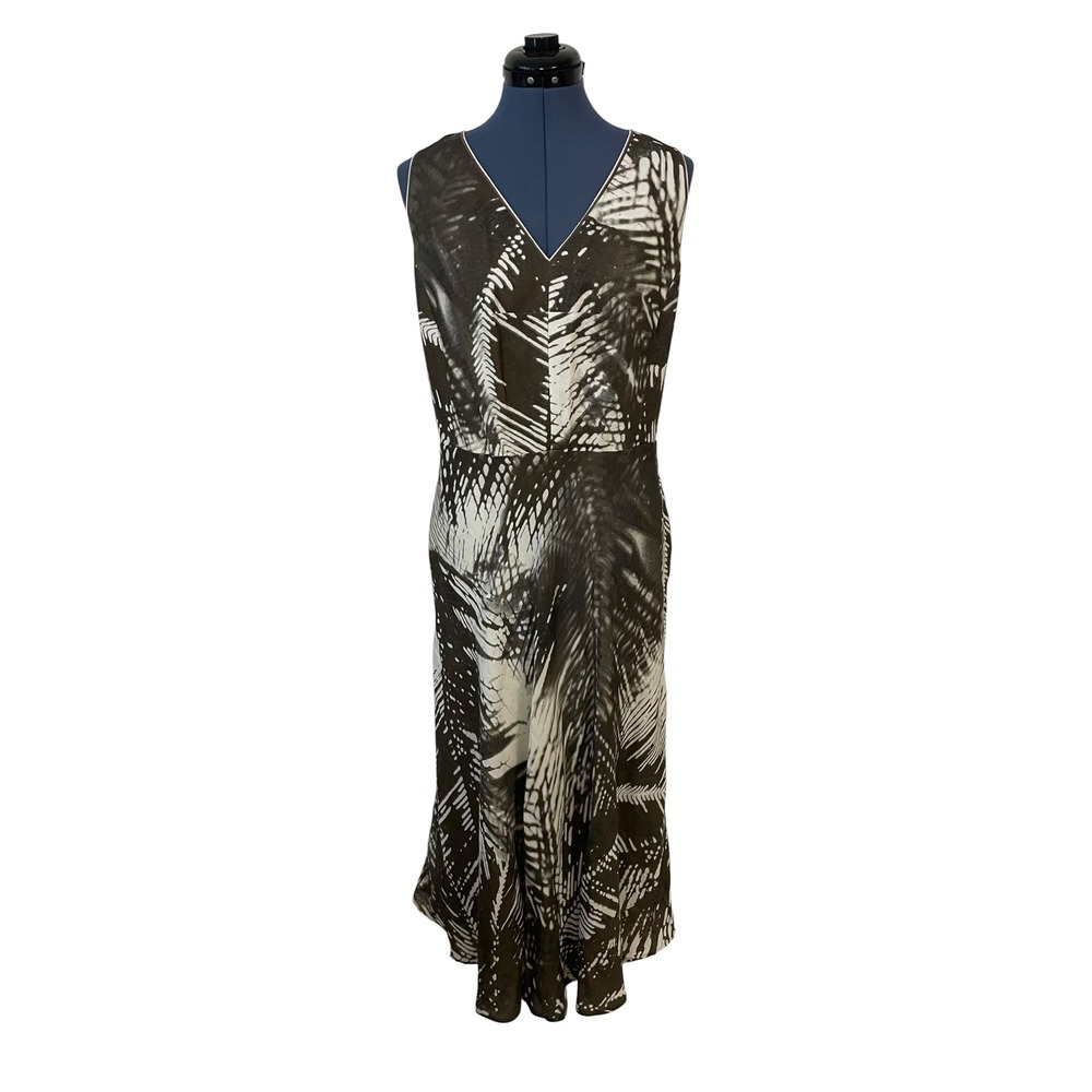 Lafayette 148 New York Palm Print‎ Linen Blend Sleeveless Midi Dress Coastal 8